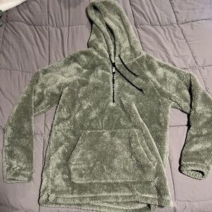 PINK army green oversized Sherpa hoodie